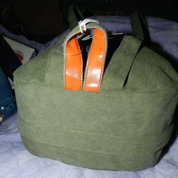 Aeropostale 18" Logo Canvas Backpack Olive Green Orange Leather NEW/NWT - Picture 7 of 15